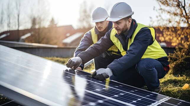 Engineers Installing Photovoltaic Solar Panels