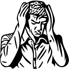 Vector illustration of a man holding his head due to severe headache, migraine pain