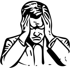 Vector illustration of a man holding his head due to severe headache, migraine pain