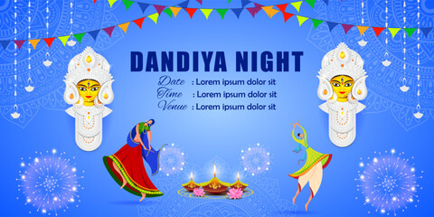 Fototapeta na wymiar Vector illustration of Dandiya Night Invitation social media feed template