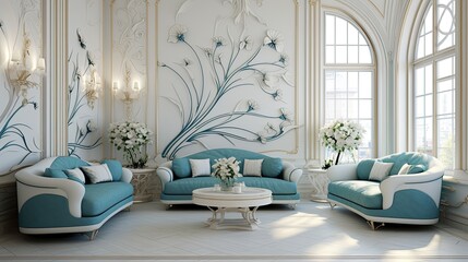 Elegant Art Nouveau Interior Design with Curved Lines and Floral Patterns