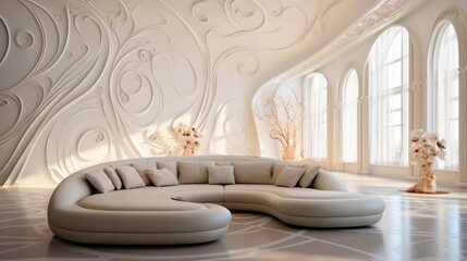 Elegant Art Nouveau Interior with Curved Lines and Floral Patterns