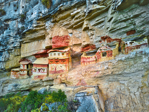 Peru Revash tombs mausoleum from drone aerial photo