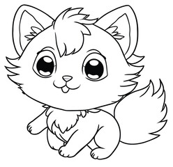 Cute Cat Coloring Page Vector, Cat Coloring Page, Kitty Coloring Page