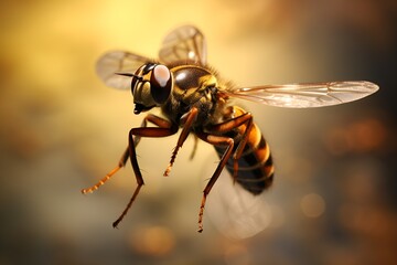 Intriguing Close-Up of a Bee in Mid-Flight, A Fascinating Glimpse of Nature in Action - obrazy, fototapety, plakaty
