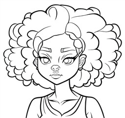 Afro Girl Coloring Page Vector 6
