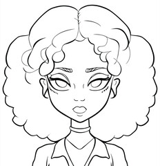 Afro Girl Coloring Page Vector 7