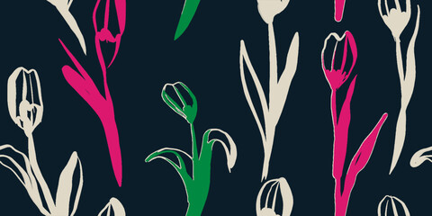 Seamless pattern beautiful flower vector. Collage contemporary print. Fashionable template for design.
