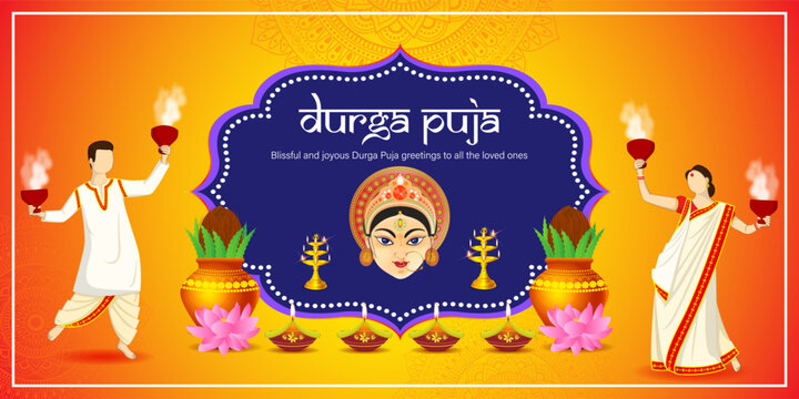 Vector illustration of Happy Durga Puja social media feed template