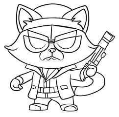 Cat Gangster Coloring Page Vector
