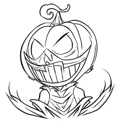 Gothic Creepy Pumpkin Coloring Page Vector, Halloween Pumpkin Coloring Page 3