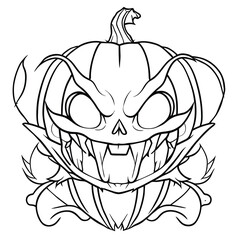 Gothic Creepy Pumpkin Coloring Page Vector, Halloween Pumpkin Coloring Page 4