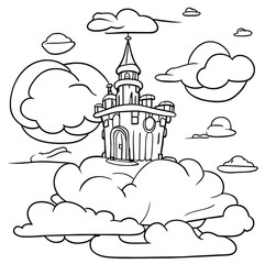 Fairy House On Clouds Coloring Page
