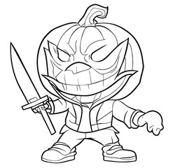 Pumpkin With Knife Coloring Page Vector
