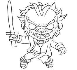 Zombie With Knife Coloring Page Vector