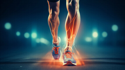 Joint pain or injury while running. Xray of training athlete with sport accident - obrazy, fototapety, plakaty