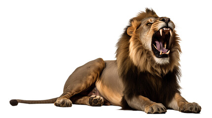 Lion the king of the jungle hungry. Isolated on Transparent background.