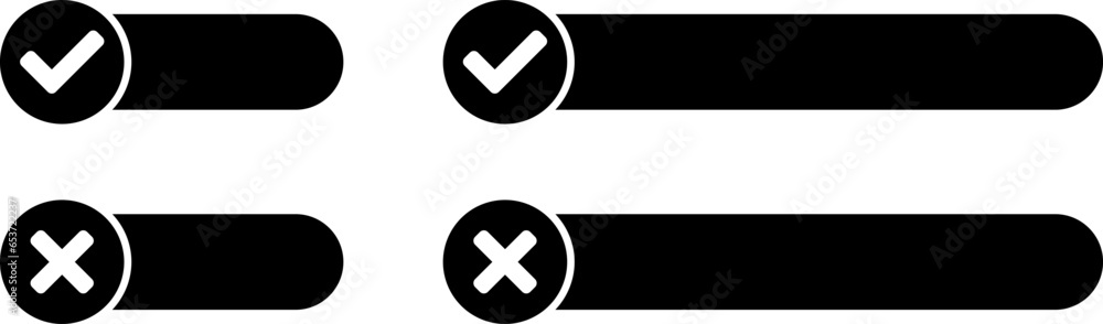 Poster approved and rejected icon set with black and white check mark and x signs and blank empty space for