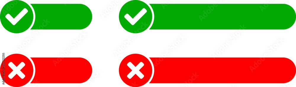 Poster approved and rejected icon set with green check mark and red x signs and blank empty space for text.
