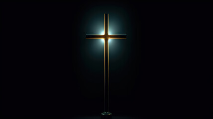 Sign of glowing Christian Cross in dark background. AI
