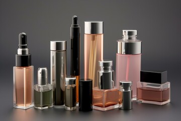 Provisional assembly for cosmetics packaging. Bottling and packaging solutions for various beauty products. Generative AI