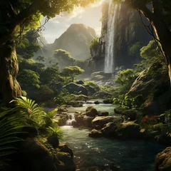 Fototapete garden of eden waterfall nature cinematic © Young