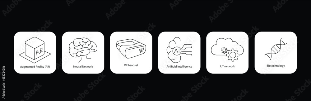 Poster advanced technology vector icon: augmented reality, neural network, vr headset, artificial intellige