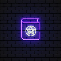 Witch book icon neon in fantasy style. Vector illustration
