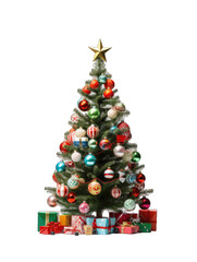 Christmas tree with toys isolated on transparent and white background. Png transparent