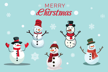 Merry Christmas Snowman Vector Collection, Greetings card, flyer, Christmas cover, banner 