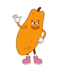 The hand-drawn colorful papaya retro character. Vector illustration in trendy retro cartoon style. Fruit, healthy food.