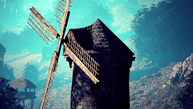 Countryside landscape with old windmill