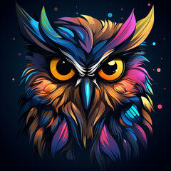 Colorful owl on a dark background. Vector illustration for your design
