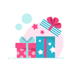 Vector holiday composition of two gift boxes. Festive illustration for birthday, Christmas and more.