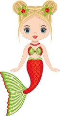 Vector Beautiful Christmas Mermaid 
