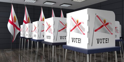 Jersey - polling station with many voting booths - election concept - 3D illustration