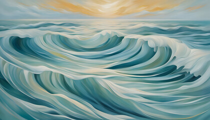 Wavy background inspired by the ocean, featuring rolling waves and a serene, endless horizon