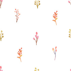 Seamless pattern with hand painted watercolor  boho leaves. Cute design for Summer and Fall textile design, scrapbook paper, decorations. Floral seamless pattern.