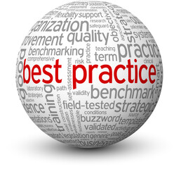 BEST PRACTICE red and gray word cloud on sphere with transparent background