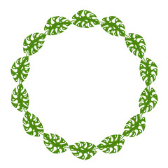 monstera leaves art drawn round frame