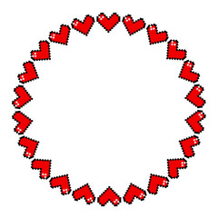 red heart pixel art drawn round frame