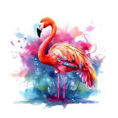 flamingo in forest. watercolor illustration