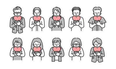 ハートを抱えた男の人と女の人のセット