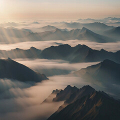 mountain layers in the misty morning