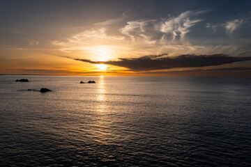 Sunset over the ocean in France, Brittany.