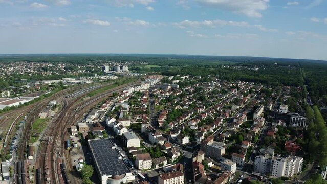 France, Melun, Lille, drone aerial view above the Melun city