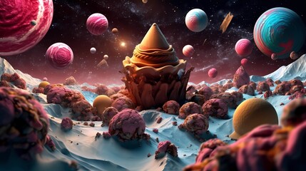 Cosmic Ice Cream Dream: An Extraterrestrial Dessert Adventure - obrazy, fototapety, plakaty