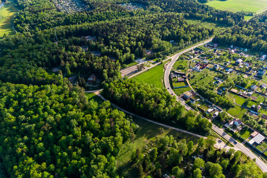 The territory of a children's summer camp located in a forest area. Former pioneer camp Polet in Kaluga region, Russia
