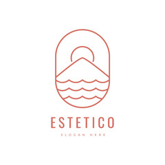 ocean beauty minimalist nature tropical sunset landscape travel logo design vector illustration