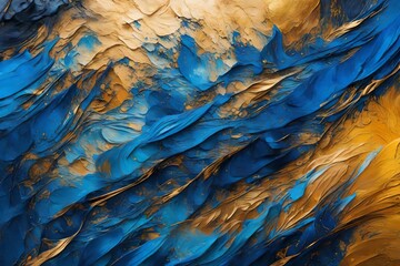 Fototapeta premium Abstract rough colorful complementary colors art painting texture background wallpaper, with oil or acrylic brushstroke waves, pallet knife paint on canvas